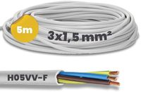 Kalitec H05VV-F flexibele kabel 3x1,5 mm² | 3G1,5 mm² stroomkabel met beschermingsgeleider | PVC-kabel voor binnengebruik | witte elektrische kabel | flexibele lampkabel | 3-aderige apparaatkabel