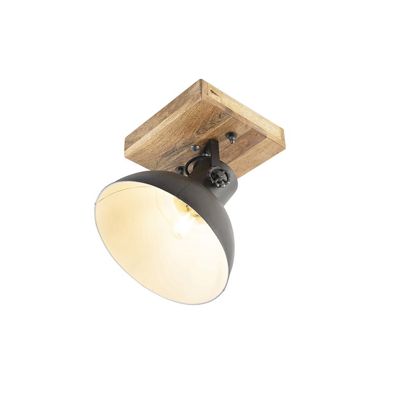 QAZQA Industriele plafondlamp zwart met mango hout - Mangoes