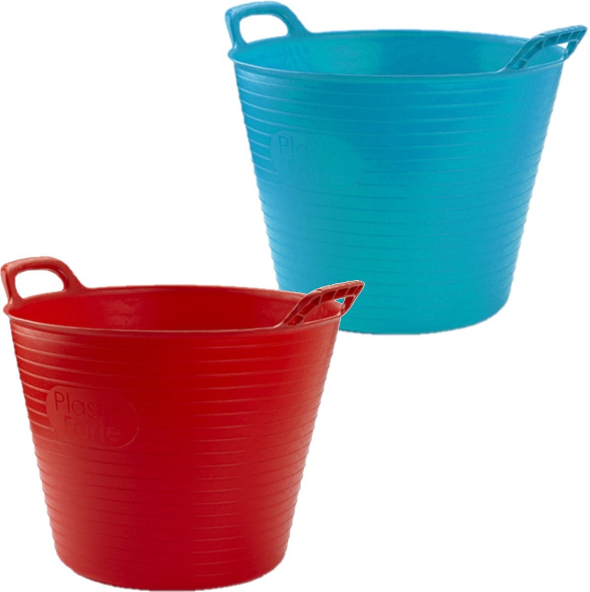 Forte Plastics Voordeelset van 2x stuks kunststof flexibele emmers/wasmanden/kuipen 25 liter in het rood/blauw 42 x 33 cm