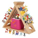 Relaxdays Tonieboxrek magnetisch voor Toniebox & Tonies, driehoek, natuur | HxBxD 34,5 x 42 x 15 cm, figurenrek