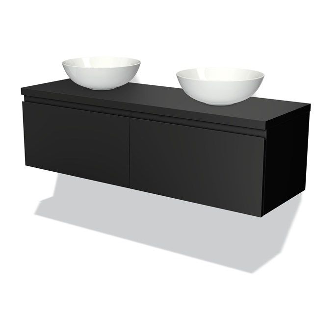 Maxaro Badkamermeubel voor Waskom 140cm Modulo Plato Mat Zwart 2 Lades Greeploos