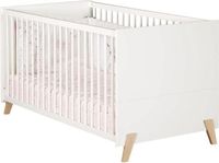 Sauthon Joy Naturel Babybed, ombouwbaar tot 140x70 cm, Scandinavisch design, wit met natuurhouten poten, geschikt als kinderbed tot 7 jaar