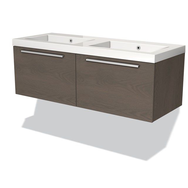 Maxaro Badkamermeubel 120cm Modulo Donkerbruin Eiken 2 Lades Vlak Wastafel Mineraalmarmer