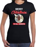 Bellatio Decorations Paus Franciscus Merry Christmas sinners fout Kerst shirt - zwart - dames - Kerst t-shirt / Kerst outfit L
