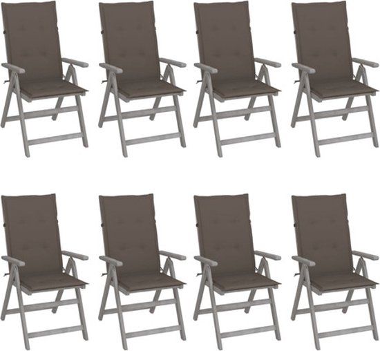 vidaXL Tuinstoelen 8 stuks verstelbaar met kussens acaciahout grijs