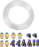 Tuyau pneumatique PU flexible 10 mètres - Transparent avec 8 raccords pneumatiques
