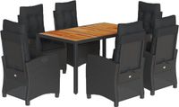 vidaXL 7-delige tuinset met kussens, zwart, van polyrotan