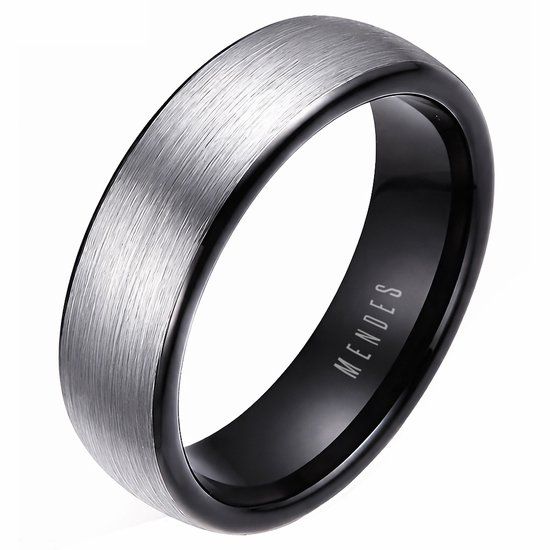 Mendes Wolfraam ring geborsteld zilver met Zwart 6mm-23mm