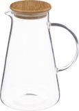 5Five Karaf/schenkkan 1,5 liter - glas met bamboe houten deksel - Waterkan - Sapkan