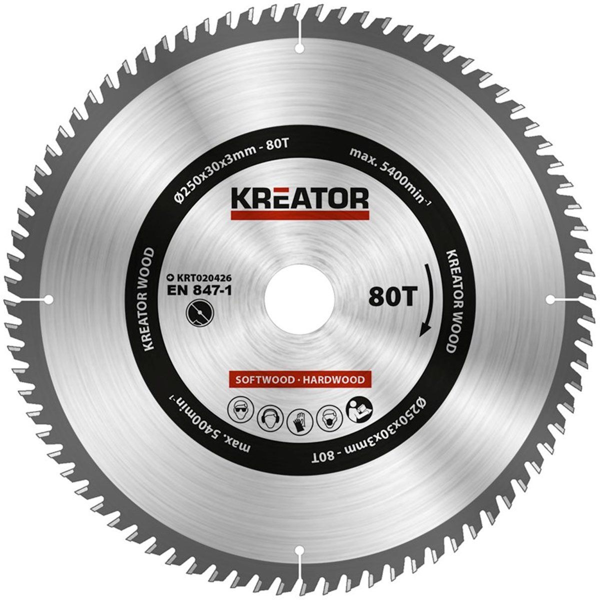 Kreator KRT020426 Zaagblad Hout 250mm 80T