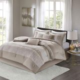 Madison Park All Season Down Alternatief Bedding, Bijpassende Bedrok, Decoratieve Kussens, Polyester, Pieced Taupe, King