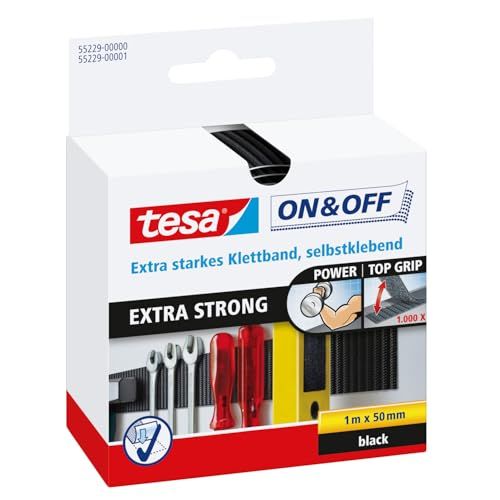 tesa On & Off Extra Strong Klittenband - Zwart - 5 cm x 100 cm