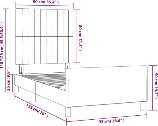 vidaXL Bedframe Stof Donkerbruin 90x190 cm