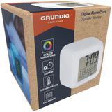 Grundig Alarm Clock Digital - Digitale Wekker met Thermometer en Kalender - Compact Formaat 7,8x7,8x7,8 cm - Werkt op AAA-Batterijen - Geschikt voor Slaapkamer, Bureau of Nachtkastje - Kleur Wit