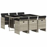 vidaXL 7-delige tuinset met kussens, lichtgrijs, polyrotan