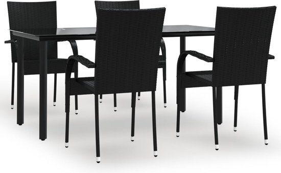 vidaXL 5-delige Tuinset poly rattan zwart