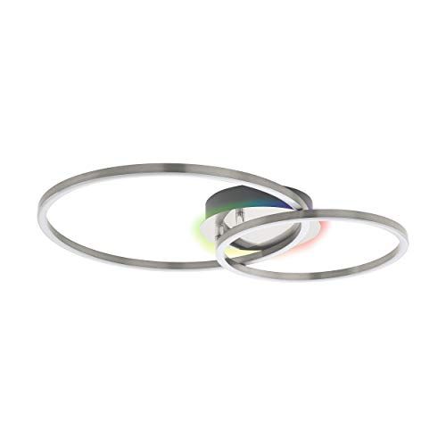 EGLO Palmaves LED Plafondlamp - Dimbaar, RGB, Afstandsbediening - Zilver/Wit