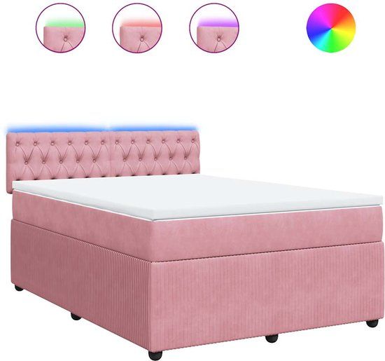 vidaXL Boxspring met matras fluweel roze 140x200 cm