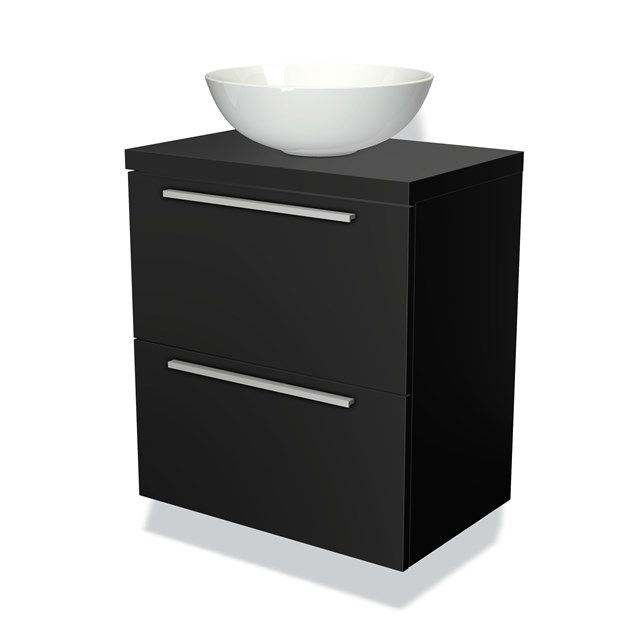 Maxaro Badkamermeubel voor Waskom 60cm Modulo Plato Slim Mat Zwart 2 Lades Vlak