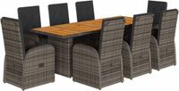 vidaXL 9-delige Tuinset met Kussens, Poly Rattan, Grijs