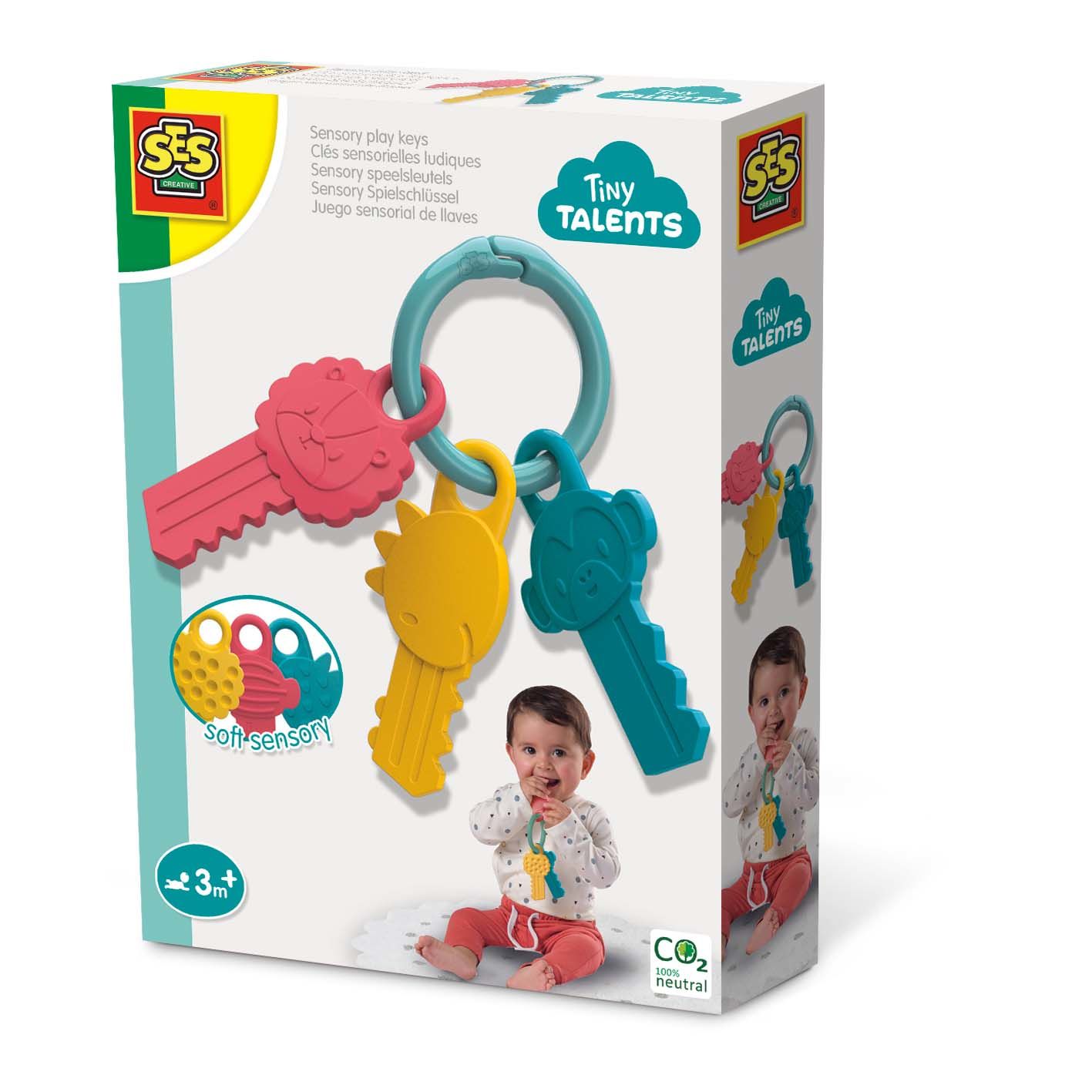 SES Creative Tiny Talents Sensory Speelsleutels - Montessori Baby Toy - Teething, Sensory Play - Various Textures