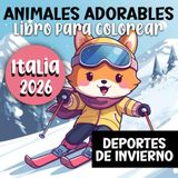 Animales Adorables Libro para colorear: Italia 2026 Deportes de invierno