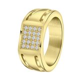 Lucardi Heren Goldplated zegelring met zirkonia - Ring - Vaderdag Cadeautje - Staal - Goudkleurig