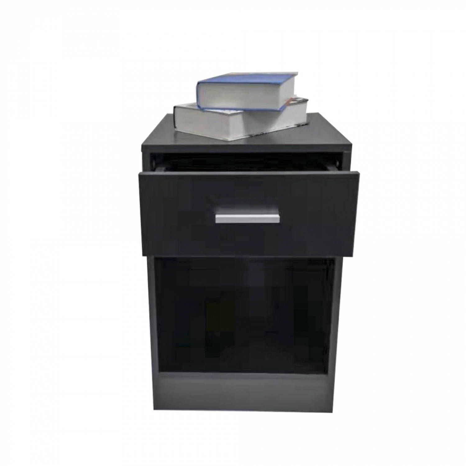 Zwart nachtkastje halkastje met lade en open opbergvak - 60 cm hoog