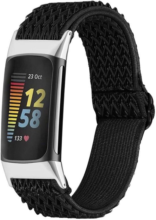 imoshion Elastisch nylon bandje - Geschikt voor Fitbit Charge 5 - Zwart