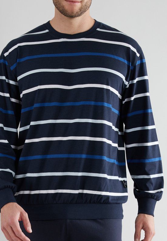 Götzburg Heren Pyjamaset Lang Boord Stripe Blauw
