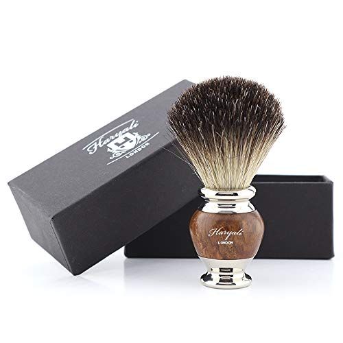 Haryali London Pure Zwart Badger Haar Bristle Mens Scheerborstel Metaal & Hout Handvat