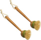 5five Brosse à vaisselle avec tête ronde - 2x - 22 cm - en bambou bois