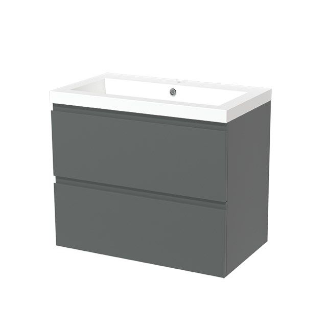 Maxaro Badkamermeubel 80cm Modulo Middengrijs 2 Lades Greeploos Wastafel Mineraalmarmer