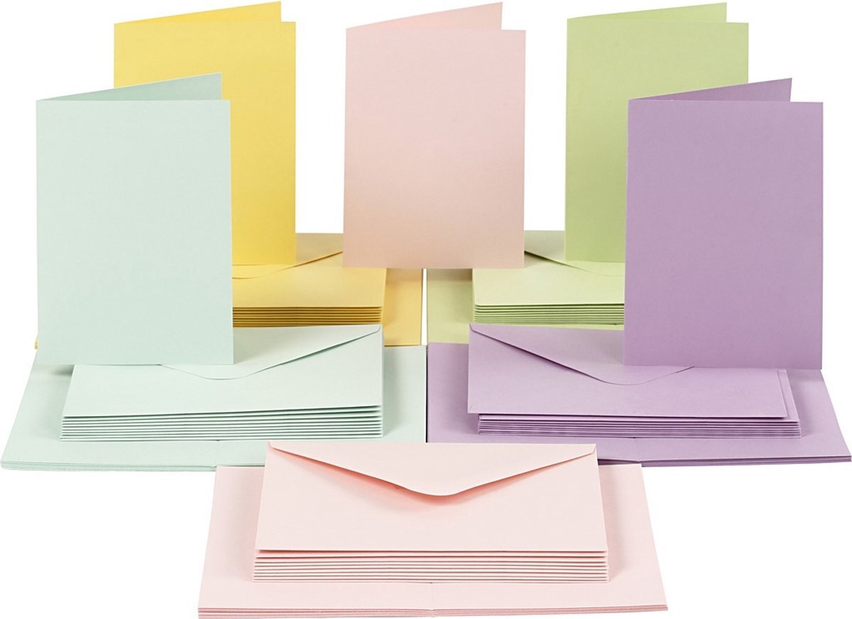 creotime Kaarten en enveloppen, afmeting kaart 10,5x15 cm, afmeting envelop 11,5x16,5 cm, 50 sets, pastelkleuren