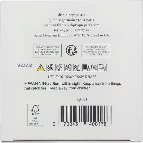 Diptyque Geurkaars - 190 g - Fris - Wit