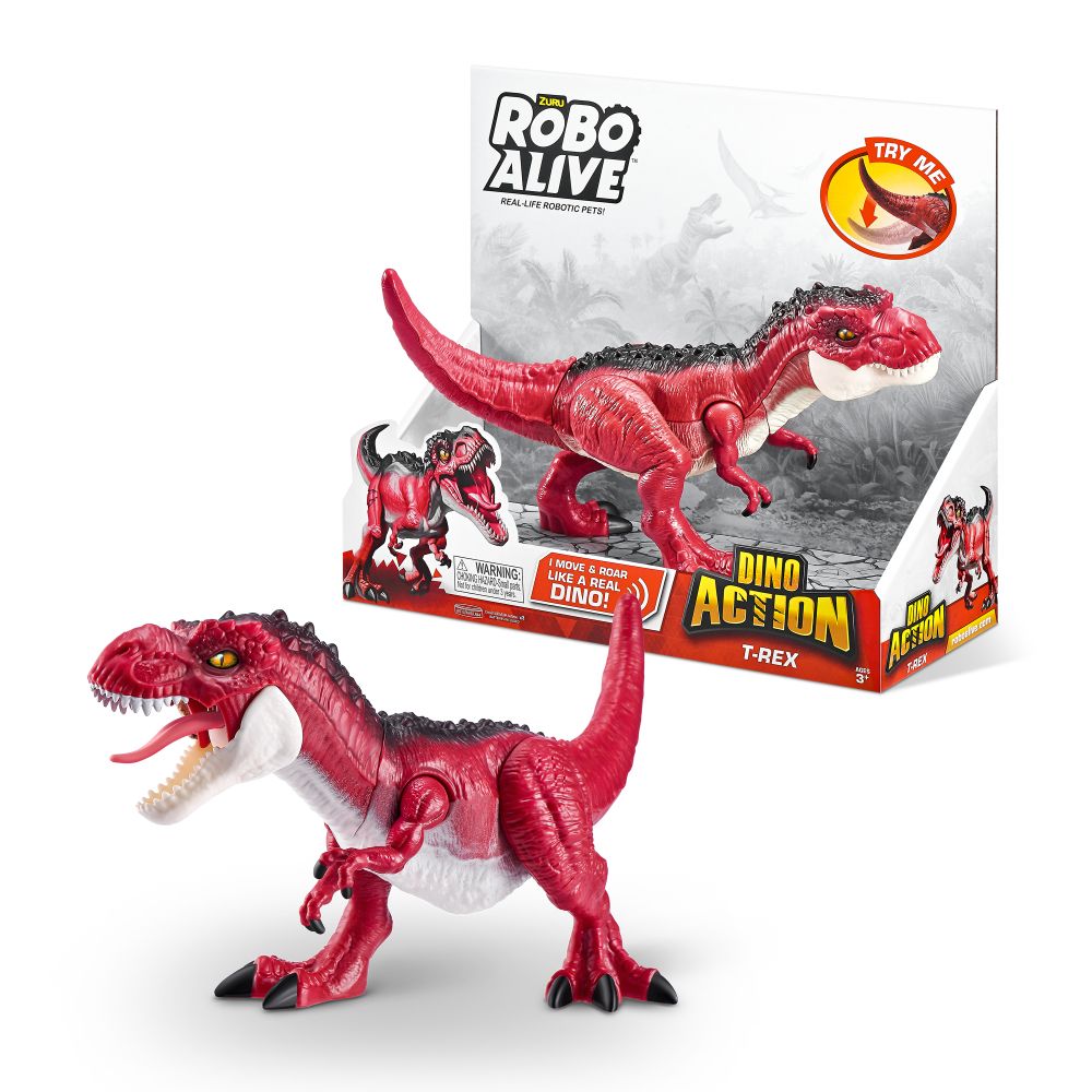 ZURU Robo Alive Dino Action T-Rex - Dinosaur Toy Figure - Red/White - 3+ Years