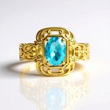 Cavill - Verstelbare Zilveren Ring - 925 Sterling Zilver Verguld - 1,359 ct Paraiba Blauwe Topaas Ovaal