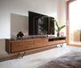 DELIFE meuble TV Stonegrace acacia brun placage pierre 240 cm 2 portes 2 tiroirs 1 étagère pied V noir
