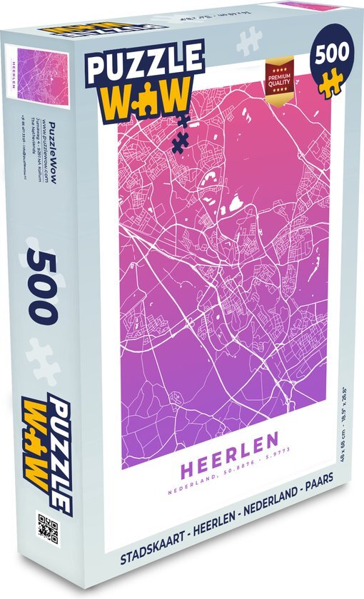 MuchoWow Puzzel Stadskaart - Heerlen - Nederland - Paars - Legpuzzel - Puzzel 500 stukjes - Plattegrond