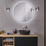 Miroir de salle de bain rond noir mat avec éclairage LED tactile et dimmable en 3 positions 60 cm avec dégivrage