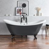 Hudson Reed Vrijstaand Bad met Twee Rugleuningen Klassiek 175cm x 73cm - Dark Charcoal (Grijs), met Zwarte Badpoten | Oxford