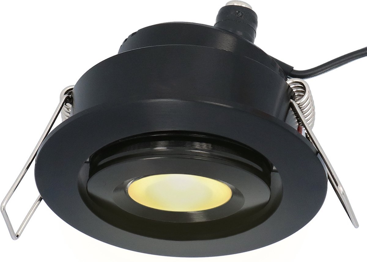 HOFTRONIC Sienna - LED inbouwspot voor veranda, overkapping en badkamer - Zwart - Dimbaar en kantelbaar - 3 Watt 200 lumen - Zaagmaat: Ø 44 mm - extra plat 30mm - 12 Volt - 2700K Warm wit - IP44 waterdicht voor buiten en binnen