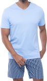 Mey Heren pyjama Graphic Stripes lichtblauw katoen XXL