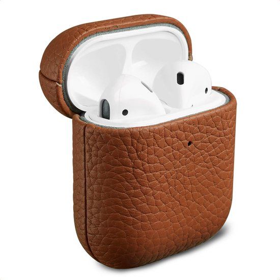 Accezz Echt Leren Case - Hoesje geschikt voor AirPods 1 / 2 - Cognac