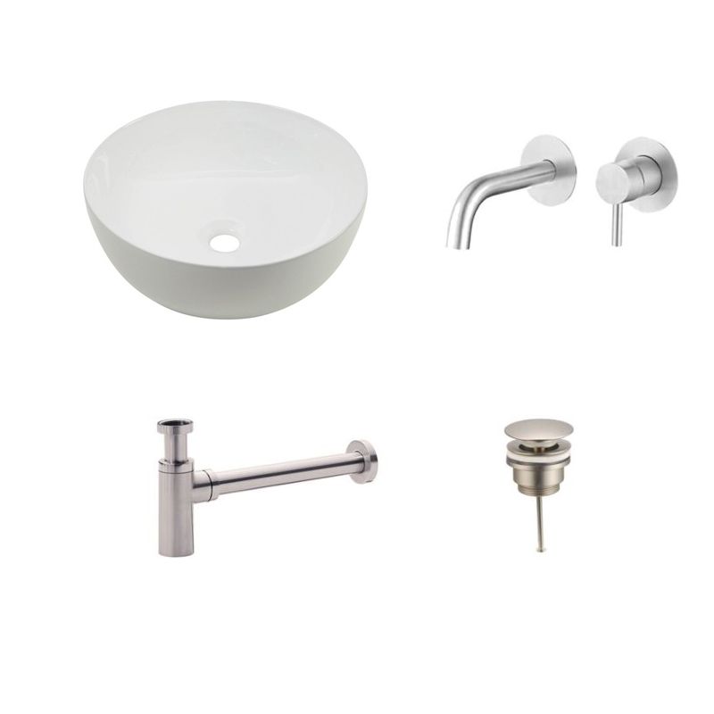 Badkamerplanet Waskomset Keramiek Pisa met RVS Inbouwkraan 40,5x40,5x14 cm