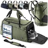 bemaxx Sporttas Gymbag Reistas 40L / 60L | Trainingstas met Rugzak-Functie Schoenencompartiment Vak voor natte Kleding | Sportrugzak Fitness Tas Weekender Zwemtas Duffelbag Sportzak Fitnesszak Sportbag Heren - 60L, Groen