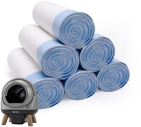 JC Pets 6 rollen JC Pets Kattenbakzakken voor JC Pets Automatische Kattenbak – Extra stevig – Automatische kattenbakzakken – 15 stuks per rol – 45×50 cm