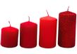 Adventskaarsen, stompkaarsen, adventskranskaarsen, tafelkaarsen, blokkaarsen, tafelkaars in adventrood en rood-glitter, levering 4 stuks, getrapt van L/B/H 5 x 5 x 5 cm tot 5 x 5 cm (l x b x h) 5 x 5