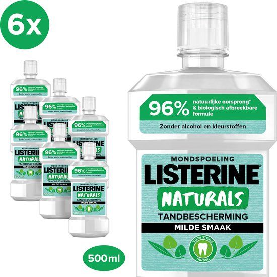LISTERINE Mondwater Naturals Tandbescherming - 6 x 500ml - Milde Muntsmaak - Zonder Alcohol