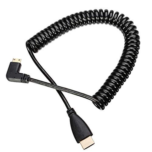 HangTon Mini HDMI naar HDMI Kabel - 1.2m - 90 Graden - Spiraal - Zwart